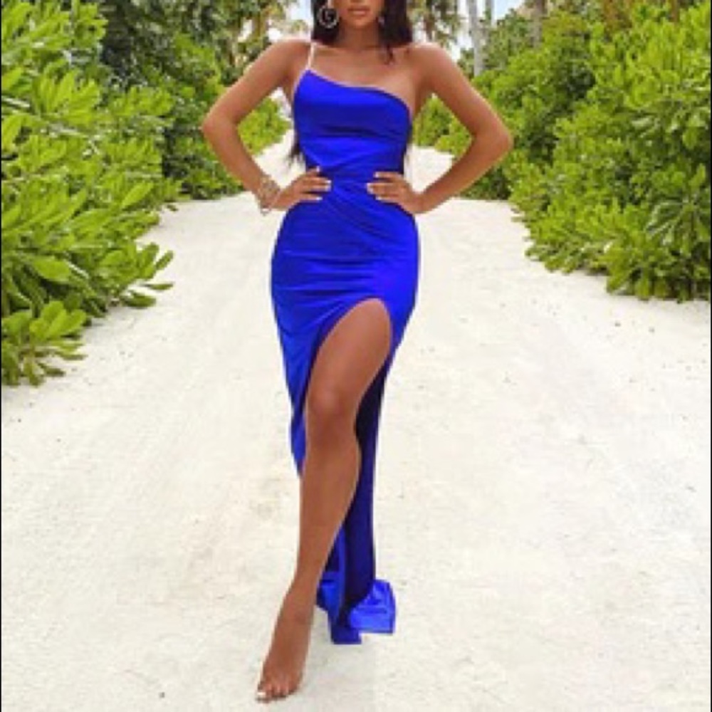 Knotty Girl Satin Maxi Dress - Royal